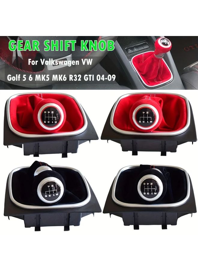 Red Circle Bright Black 6 Speed Gear Shift Knob Cover For Volkswagen Golf MK5 MK6 R32 GTI 2004 2009 - Image 1